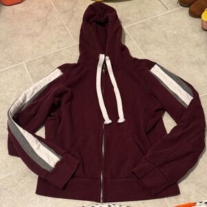 Reflex Burgundy Hoodie Jacket with White and Gray Stripes